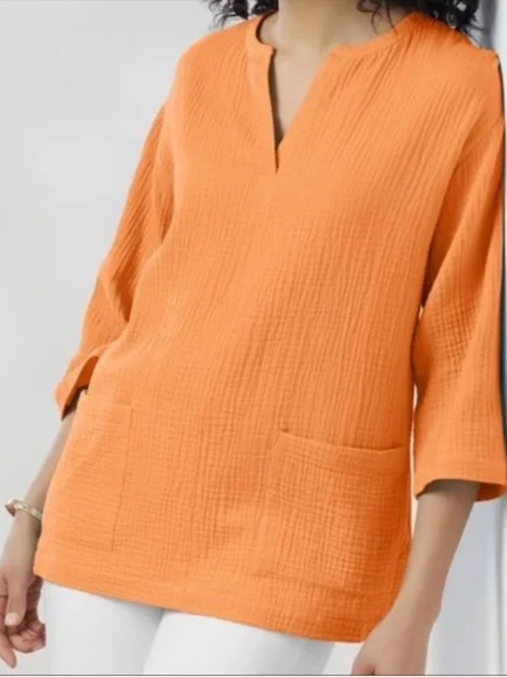 Soft Surroundings Araza Gauze Shirt Relaxed Orange 100% Cotton Tunic Size Small